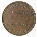 New Zealand, Charles C. Barley, Auckland Penny Token 1858 VF
