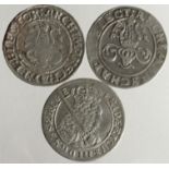 German States (3): Saxony-Albertine Quarter Thalers x2 1551 F and 1552 GF, and Brandenburg 18