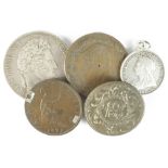 Engraved Coins (5) 18th-20thC silver and copper, noted a WWI West Yorkshire Regiment piece finely