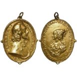 Charles I and Henrietta Maria, oval silver-gilt Memorial badge, their busts each side, with loose