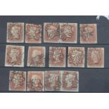 GB - 1841 Penny red-browns obliterated by Maltese cross with number in centre, set 1 to 12, most