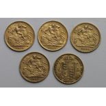 Half Sovereigns (5) 1892, 1895, 1902, 1913 & 1914. VF - GVF