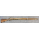 19th century continental three band military musket with 42 inch barrel various stock markings plain