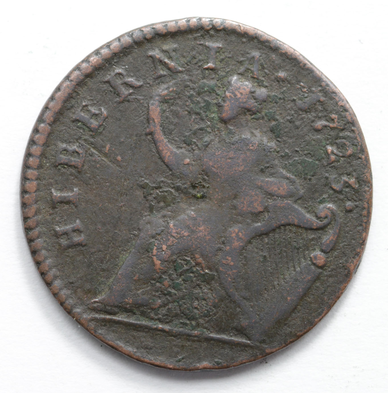 American Colonial copper 'Woods' Halfpenny 1723 pitted VG - Image 2 of 2