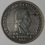 Germany - Federal Republic 5 Marks Commemorative Coinage 1955 F Schiller prooflike Unc but once