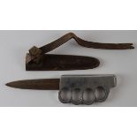British Trench fighting dagger with knuckle duster built in, worn scabbard, scarce item.