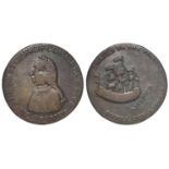 American Colonial William Pitt copper Halfpenny token of 1766, commemorating his efforts to have the