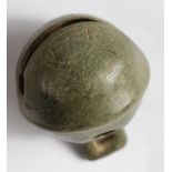 Mediaeval rumbler bell, large size, overall c.48mm., decorated, bell rings, with nice even milky-