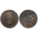Ireland James II Limerick Halfpenny undated (1690-91) clearly overstruck on a Gunmoney piece, with