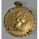 Gibraltar £100 1975 EF in a yellow metal pendant mount