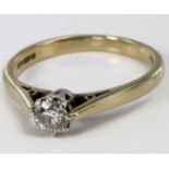 9ct yellow gold diamond solitaire ring, size K, weight 1.8g.