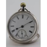 Gents silver cased open face pocket watch. Hallmarked Chester 1892. The white dial with black