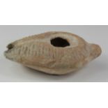 Ancient Roman decorated Oil Lamp , ca. 400 AD. Impressed floral/geometric decoration. Complete and