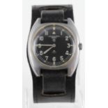 Hamilton Geneve British Military RAF pilot's stainless steel wristwatch, circa 1974. The black