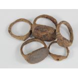 Lot of 5 Roman Iron Slave Rings, C. 100 A.D. Complete original condition. Oxidised Iron. 16-23 mm (