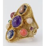 18ct yellow gold multi gemstone dress ring, size P, weight 10g.