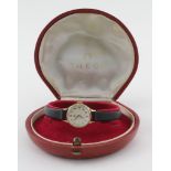 Ladies 9ct cased Omega wristwatch circa 1961 (serial number 18783295). The cream dial with gilt