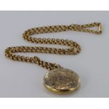 9ct front and back family locket on 9ct fancy belcher chain, weight 12.3g.