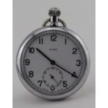 Gents open face pocket watch by CYMA. The signed white dial with black arabic numerals and