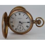 Gents gold plated half hunter pocket watch by Waltham, circa 1917, the white dial with arabic