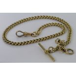 18ct gold hallmarked "T" bar pocket watch chain. Approx length 39cm, weight 56.9g