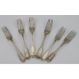 Composite set of Georgian silver, fiddle pattern Dessert Forks, all have same family crest, five are