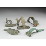 Lot of 5 Celtic and Roman Bronze Brooches, ca. 200 - 400 A.D. Knee, Trumpet and other brooches.