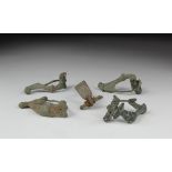 Lot of 5 Celtic and Roman Bronze Brooches, ca. 200 - 400 A.D. Knee, Trumpet and other brooches.