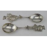 Two Continental silver Figural Spoons, has continental marks on the back of the bowls, probably late