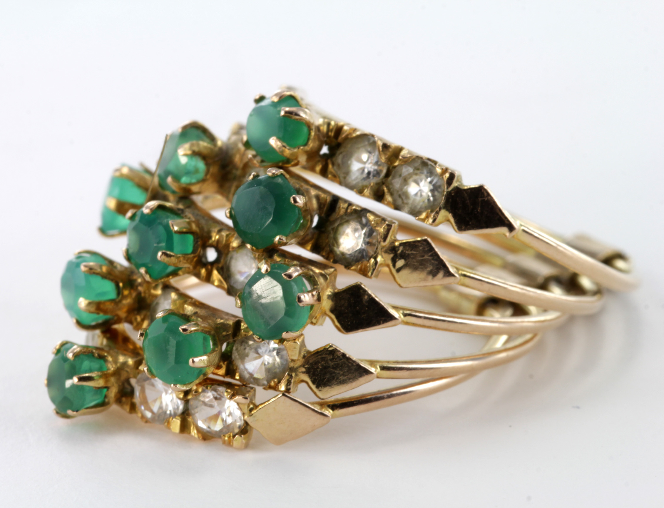 Yellow Metal (tests 14ct) multi Ring set with Emeralds and CZ size M weight 6.1g