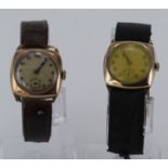 Two Gents 9ct cased wristwatches, both circa mid 1930s, one is working, both with engraving on