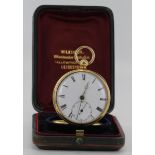 Gents 18ct cased open face pocket watch, hallmarked London 1874, the signed movement by Lund