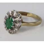 9ct Gold Emerald and Diamond Ring size J weight 2.6g