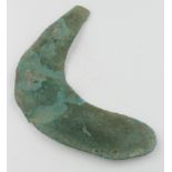 Bronze Age Sickle Knife Blade, c. 1200 - 800 B.C. Cast bronze thin flat sickle blade. Extremely fine