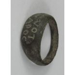 Roman Ring with Inscription on Bezel , C. 200 - 300 A.D. Oval band bronze ring with inscribed