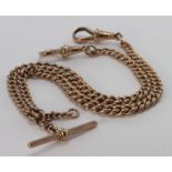 9ct gold hallmarked "T" bar pocket watch chain. Approx length 39cm, weight 35.4g