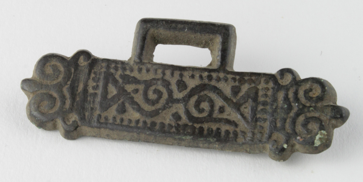 Saxon Zoomorphic Belt Fitting, ca. 800 AD. Flat section with elaborately decorated central panel;