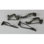 Lot of 5 Celtic and Roman Bronze Brooches, C. 200 - 400 A.D. Knee, Trumpet and other brooches.