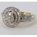 9ct Gold Diamond set Ring approx 1ct total weight with Certificate colour G-H Clarity 13 size R