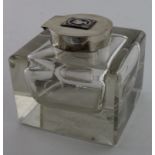 Large glass and silver inkwell with enamel postage stamp to lid- HM London 1913