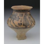 Indus Valley Bulbous Shaped Vase, C. 3300 - 2000 B.C. Harappan Culture Terracotta Vase with Monkey