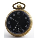 Gents open face pocket watch by Elgin, serial number 24331264 (circa 1922). The balck dial with
