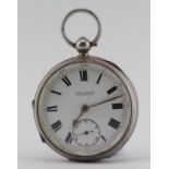 Silver open face pocket watch by John White, Fakenham, hallmarked 'Birmingham 1909', white enamel