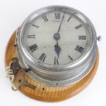 Ships chrome bulkhead clock, keys present, dial diameter 15cm approx.