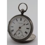 Gents silver cased open face pocket watch by Gerald Brooke, Batley. Hallmarked Birmingham 1876?. The