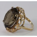 9ct Gold Smoky Quartz Ring size I weight 4.7g