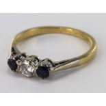 18ct Gold Sapphire and Diamond Ring size O weight 2.7g