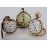 Thomas Russell and Son Tempus Fugit rolled gold pocket watch in an Elgin case along with two other