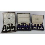 Three boxed sets of silver, coffee/teaspoons various dates & hallmarks (all British) Weight of