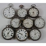 Nine gents silver cased open face pocket watches, all AF